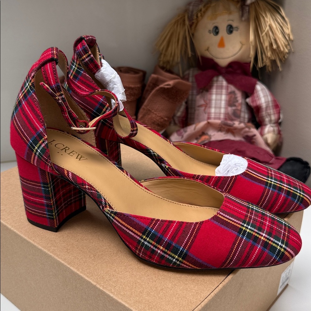 J. Crew Red Tartan Block Heels
